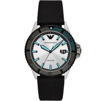 Emporio Armani Diver-style ( classic line) Men's Quartz Watch Silver Dial Fabric (recycled RPET per some sources) Strap 42mm AR11465 black