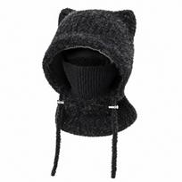 Windproof Cat Ears Beanie Thickened Knitted Balaclava Japanese Style Cap Mask Neck Warmer  Teens juoda