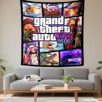GTA VI Tapestry Wall Hanging, Grand Theft Auto 6 Poster Art, Gamer Wall Decor for Bedroom Living Room Dorm 130x150cm(51x59in)