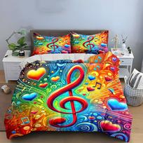 Colorful Musical Art Decor Set Bedding Set with 1 Duvet Cover 2 Pillowcases Single Double King Queen, Gift AU Single 140X210cm&set
