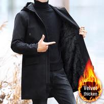 Men's Trendy Mid-Length Windbreaker: Warm Plush Cotton Jacket 4XL (82.5-92.5 kg) black
