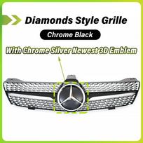Chrome Black Diamonds Style Bumper Grille With Silver Border Badge Emblem For Mercedes Benz CLS W219 2005-2008 CLS350 CLS63 AMG