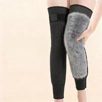 Cold-proof Warm Knee Pads with Straps Windproof Winter Knee Cover Thick Knee Protector  Men/Women L 55-70kg-With Strap gray