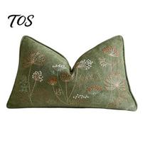 Nordic Style Pillow Shams Embroidered Dandelion Cushion Cover, Farmhouse Throw Case, Decorative Covers Cover for Sofa Couch Bedroom Washable Cases B žalia