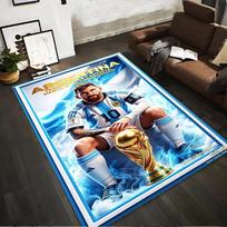 Lionel Messi with World Cup trophy design rug. Non-slip rug suitable for living room and bedroom sofas sofas. 80x120cm( 31x47in) blue
