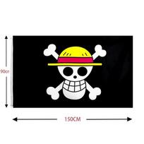 Vienas Gabalas 90*150CM Poliesteris Piratas Monkey D.Luffy Kaukolės Vėliava Vienas Gabalas šiaudinės skrybėlės piratai Trimito vėliava