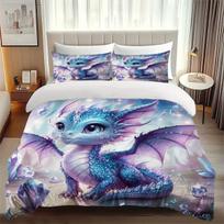 Magical White Haired Queen & Dragon Bedding Set, 3D Printed Mythical Guardian Duvet Cover with Pillowcases for Home Decor EU Twin(135x200cm)