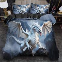 Magical White Haired Queen & Dragon Bedding Set, 3D Printed Mythical Guardian Duvet Cover with Pillowcases for Home Decor EU Twin(135x200cm)