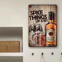 1PC Bacardi Tin Sign Spice Things Up Alcohol Advertisement Modern Metal Rustic Wall Art Perfect for Bar Party 20X30CM black