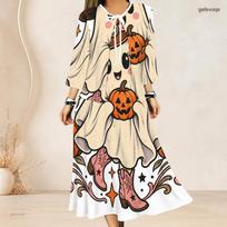 Women Plus Size Two Piece Dress Set Three Quarter Sleeve Cropped Cardigan Sleeveless Long Dress Halloween Dachshund Printed 5XL beige