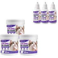 SIKEZHAN Cat Chin Acne Cleaner Kit 50Pcs Finger Sleeves Wipes with 20ml Clarifying Rinse Gentle Pet Blackhead Clean Grooming Set 4 3sets