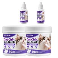 SIKEZHAN Cat Chin Acne Cleaner Kit 50Pcs Finger Sleeves Wipes with 20ml Clarifying Rinse Gentle Pet Blackhead Clean Grooming Set 4 2sets