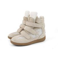 Women's Shoes Velcro High-top Shoes, Suede Wedge Sports Fashion Boots Color Matching Winter 40 beige