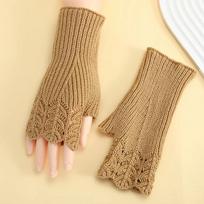 Vintage Knitted Gloves Half Finger Fingerless Gloves Cute Winter Wool Gloves  Outdoor geltona