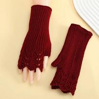 Vintage Knitted Gloves Half Finger Fingerless Gloves Cute Winter Wool Gloves  Outdoor tamsiai raudona spalva