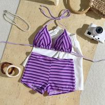 2026 New Striped Terry Cloth Small Fresh Sexy Split Swimsuit Bikini Bikini L white