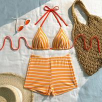2026 New Striped Terry Cloth Small Fresh Sexy Split Swimsuit Bikini Bikini M