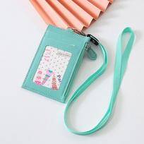 High Quality Zipper Bag Card Badge Holder PU Leather with Neck Lanyard Coin Purse Card Case Student