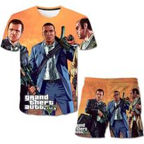 Vasarinis Kūdikių Berniukų Grand Theft Auto Žaidimas GTA 5 Drabužiai Vaikų Drabužių Rinkinys Mergaitei Vaikams Marškinėliai Šortai 2 Vnt Apranga Laisvalaikio Drabužiai 4XL black