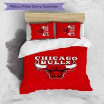 3pcs Chicago Bulls Design Cover Set - HD Printed Bedding with 1 Cover and 2 Pillowcases - Perfect for Home and Dorm Decor 135cmx200cm red