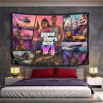 GTA Vice City Leonida Characters Collage Wall Tapestry Grand Theft Auto Six Game Art for Gamer Room Dorm Living Decor 180x230cm(70x90in)