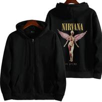 Unisex su užtrauktuku vilnos gobtuvas Nirvana In Utero Angel Grafinis spaudinys Vintažinis 90-ųjų Roko grupės Laisvo kirpimo pilnas užtrauktukas Džemperis XL black