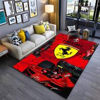 Sports Area Rug, Ferrari F1 Badge Shield Logo Red Multiple Cars Print, Garage Decor, Non-Slip Mat 90x130cm(35x51in)