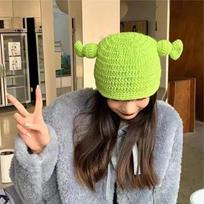 Balaclava Monster Shrek Hat Creative Funny Trumpet Caps Knitted Cap Halloween Carnival Party Roleplay Accessory Cosplay Props black