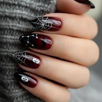 24Pcs Halloween Long Stiletto Press on Nails Red Blood Design Thriller Handprint Almond False Nails Acrylic Finger Fake Nail