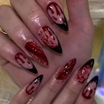 24Pcs Halloween Long Stiletto Press on Nails Red Blood Design Thriller Handprint Almond False Nails Acrylic Finger Fake Nail