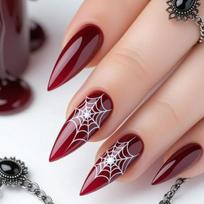 24Pcs Halloween Long Stiletto Press on Nails Red Blood Design Thriller Handprint Almond False Nails Acrylic Finger Fake Nail