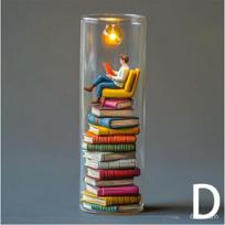 Reader in Test Tube, Reading Resin LED Lamp, Home Decoration Piece Model D