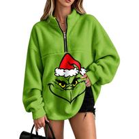 Women's Flannel Quarter-Zip Pullover Sweatshirt with Graphic Print and No Pockets M raudona