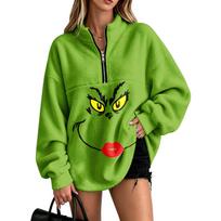 Women's Flannel Quarter-Zip Pullover Sweatshirt with Graphic Print and No Pockets XL arbūzo raudonos spalvos