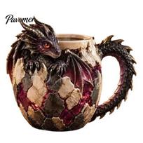 Detailed Baby Dragon Sculpture Fantasy Egg Mug, Stainless Steel Liner 3D Relief Handcrafted Magical Tea Mug Coffee Cup, Realistic Resin Desktop F