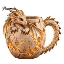 Detailed Baby Dragon Sculpture Fantasy Egg Mug, Stainless Steel Liner 3D Relief Handcrafted Magical Tea Mug Coffee Cup, Realistic Resin Desktop B