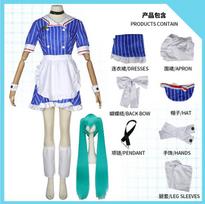 Anime Hypnotizuojanti Dryžuota Kambarinės Suknelė Prijuostė Cosplay Kostiumas Pilnas Rinkinys su Peruku Helovino Kalėdų Karnavalo Šventei XL blue