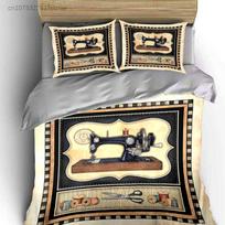 3Pcs Vintage Sewing Machine Bedding Set, Retro Craft Room Print Duvet Cover Set, Antique Tailor Tools Pattern For Sewing Lovers EU single(135x200cm) black