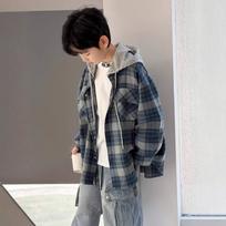 Boy S Hooded Plaid Shirt For Big Kids Casual Autumn Spring Wear 170cm black
