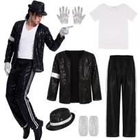 Michael Jackson Cosplay Kostiumas Blizgučių Striukės Rinkinys 80-ųjų MJ Stiliaus Blizgus Disco Apranga Vyrams Vaikams Sceninėms Repeticijoms Helovino Šventei S black