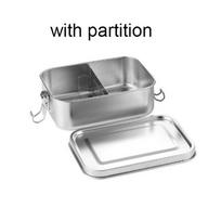 Separated 304 Stainless Steel Lunch Box Removable Partitions Food Storage Box  Picnic 1200ml-With partition