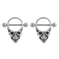 2pcs Skull Head Nipple Rings 14g Barbell Bar Punk Halloween gray