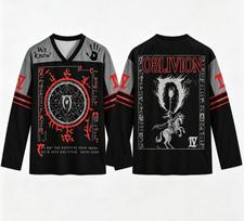 Elder Scrolls Oblivion Dark Brotherhood Jersey, Magic Rune Graphic Long Sleeve V Neck Women's Shirt, Gothic Fantasy Game Fan Apparel L gray