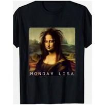 Funny Monday Mona Lisa Parody Graphic T-Shirt Humorous Art-Inspired Design Soft Stretch Fabric Casual Unisex Short Sleeve Tee Unisex XXL black
