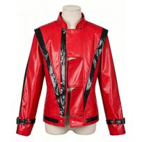 Michael Jackson Kostiumas Raudona Odinė Striukė Helovino Kostiumas Šventės Apranga Gatvės Mados Stilius Cosplay Striukė Vyrams Moterims Suaugusiems Unisex XXL raudona