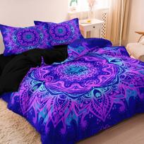 3 Pieces Vibrant Purple Blue Gradient Mandala Duvet Cover Set, Large Bohemian Hippie Floral Mandala Pattern Bedding 160x210cm(63x83inch)&set