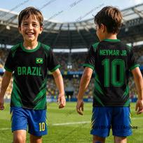 Vaikų sportinis kostiumas Futbolo marškinėliai Neymar #10 spaudinys Marškinėliai+Šortai Rinkiniai Brazilijos Fano Kostiumas Sportiniai Vaikams/Suaugusiems 2 dalių apranga 130