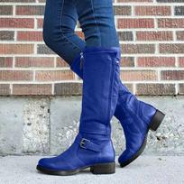 Thick Heel And Thick Sole Women's Long Boots Retro Casual Leather Round Toe Knee Knee High Boots for Women Wide Calf Size 6 36 mėlyna