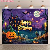 One item 2D flat-print Halloween birthday backdrop fabric Halloween birthday party backdrop 47.2x31.5inch/120*80cm blue