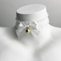 Cute Lolita Lace Bow Bell Choker Necklace Bracelet Set Women White Choker white